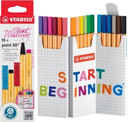 Estuche zig-zag 18 colores surtidos stabilo point 88 punta fibra 0,4 mm.