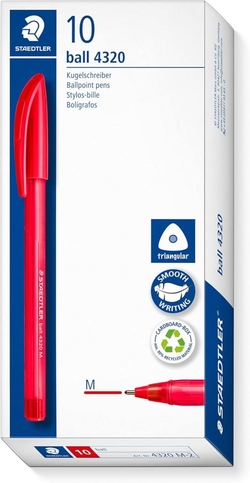 C/10 CANETA TRIANGULAR STAEDTLER BALL 4320 PONTA M VERMELHO