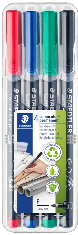 ESTOJO 4 MARCADORES LUMOCOLOR 318 PONTA F CORES SURTID.