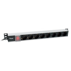 Regleta Alimentacion Aluminio Rack 19 1U 8 Tomas Tipo Shuck