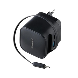 Intenso Cargador Gan W65Acic Retráctil Negro