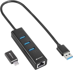 Hub Usb Sharkoon 3 X Usb 3.2 Gen 1 + Rj45 Aluminio Negro + A
