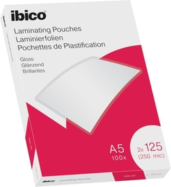 PACK OF 100 A5 LAMINATING SLEEVES 125 MICRONS IBICO GLOSS
