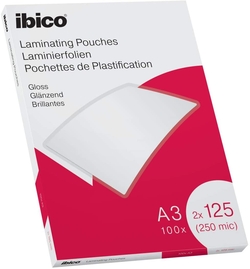PACK 100 LAMINATING COVERS A3 125 MICRONS GLOSS IBICO