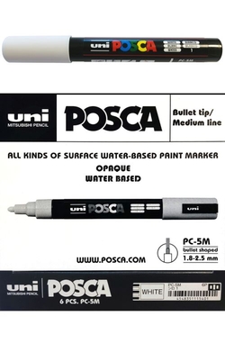 (PACK 6U.) MARC UNI-POSCA PC5M COR BRANCO PONTA 1,8-2,5MM