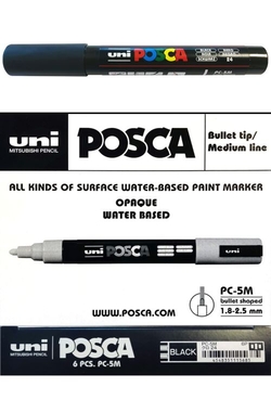 (PACK 6U.) MARC. UNI-POSCA PC5M COR NEGRO PUNTA 1,8-2,5MM