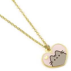 Collar Dorado Con Abalorio De Corazón Rosa De Pusheen 40 Cm