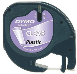 CINTA DYMO LETRATAG PLASTIQUE NOIR/TRANSPARENT 12MMX4M.