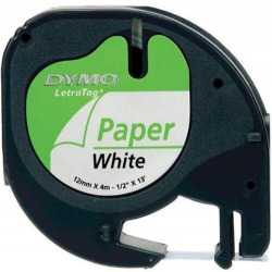 FILM DYMO LETRATAG PAPER BLACK/WHITE 12MMX4M