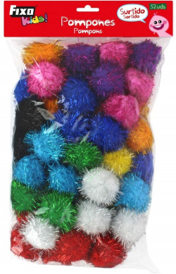 PACK/52 POMPONES 5CM BRILLANTES ASSORTIMENTS FIXO