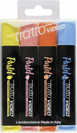 BOX OF 4 FLUORESCENT MARKERS TRATTO VIDEO ASSORTED PASTELS