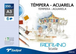 MINIPACK 6 LAMINAS AGUARELA A3 350G FABRIANO SCUOLA