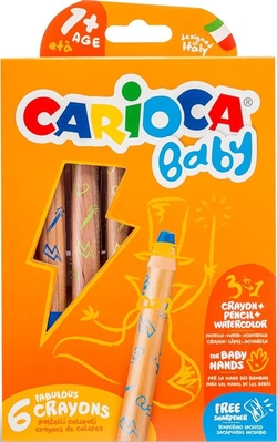 ÉTUI 6 CRAYONS CARIOCA BABY 1+ 3 EN 1 COULEURS ASSORTIMENTS