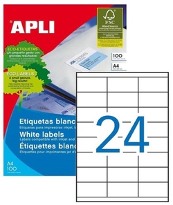 C/100 SHEETS OF PERMANENT WHITE LABELS 70X33.8 MM