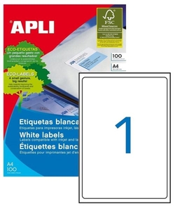 C/100 hojas etiquetas permanentes ft/im 199,6x289,1mm apli cantos romos