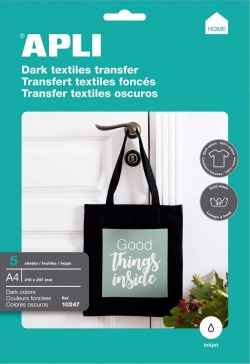 JOGO 5 FOLHAS A4 PAPEL TRANSFER PARA PRENDAS DE COR APLI