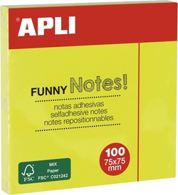 PAD OF 100 STICKY NOTES 75X75XMM APLI BRIGHT YELLOW