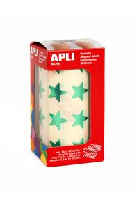 ROLL OF METALLIC GREEN STAR STICKERS 19.5MM