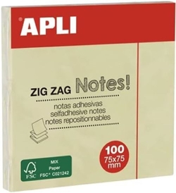 BLOC 100 NOTAS ADHESIVAS ZIGZAG AMARILLAS 75X75MM