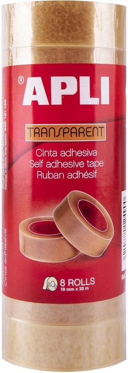 PACK/8 ROLOS FITA ADESIVA 33MMX19MM TRANSPARENTE APLI