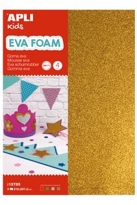 BLISTER OF 4 EVA FOAM SHEETS GLITTER A4 SILVER,GOLD,RED AND GREEN