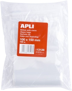 PACK/100 SELF-CLOSING ZIPPER BAGS 100X150 MM ZIPPER