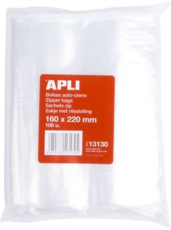 PAQ/100 BOLSAS AUTOCIERRE CREMALLERA 160X220 MM ZIPPER APLI