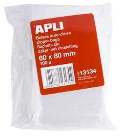 PACK/100 SELF-CLOSING ZIPPER BAGS 60X80 MM ZIPPER APLI