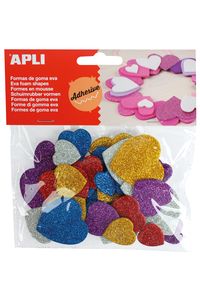 SAC 50 CORAZONES GOMA EVA ADHÉSIFS PURPURINA ASSORTIMENTS