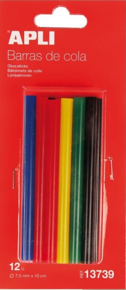 BLISTER 12 REFILLS STICKS OF SILICONE 7.5MM ASSORTED COLORS