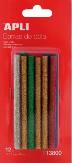 BLISTER 12 RECAMBIOS BARRA SILICONA 7,5MM GLITTER FORNECIDOS