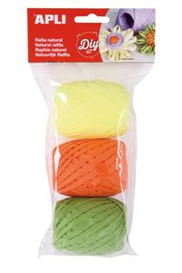 BLISTER 3 OVILLOS RAFIA NATURAL TONOS FLUORESCENTES 30M
