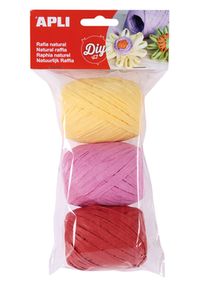 BLISTER 3 RAFFIA BALLS NATURAL CANDY TONES 30M