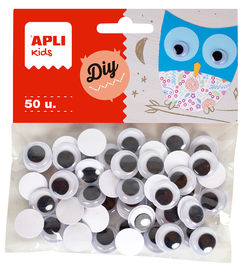 BOLSA 100 OLLOS MOVILES ADHESIVOS NEGROS 15 MM