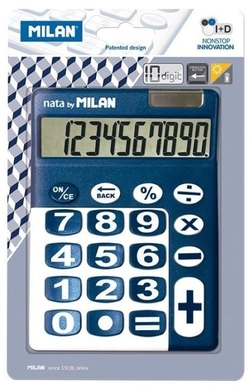 Blíster calculadora 10 dígitos con teclas grandes coor azul y blanco