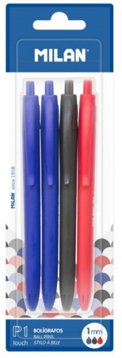 BLISTER 4 BOLIGRAFOS P1 TOUCH 2 AZUL NEGRO E VERMELLO