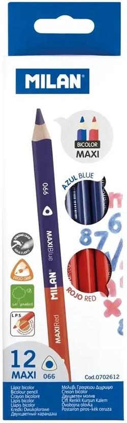 C/12 LLAPIS BICOLOR TRIANGULAR VERMELL-BLAU 066 GRUESO MILAN