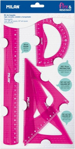 ESTOJO DE DESENHO FLEXIVEL 4 PEÇAS 30CM COR-DE-ROSA