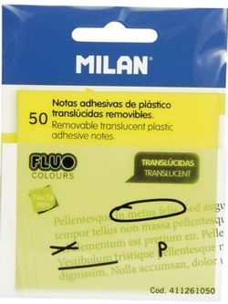 BLOC 50 NOTAS ADHESIVAS TRANSLUCIDAS 76X76CM AMARELO FLUO