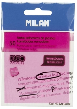 BLOC 50 NOTAS AUTOCOLLANTES TRANSLUCIDE 76X76CM ROSA FLUO