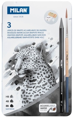 METALLIC BOX 3 WATERCOLORABLE GRAPHITE PENCILS SHARPENS RUBBER PINC