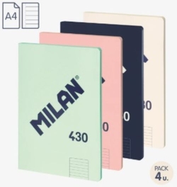 Paq/4 libreta encolada a4 48h 95g. 1horizontal microperforada colores surtidos