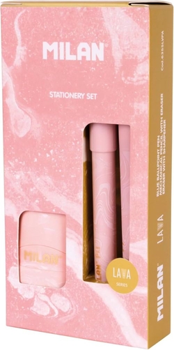 SET ESCRITURA CANETA 1 LAPISEIRA 1 AFIA-LAPIS COM BORRACHA COR-DE-ROSA