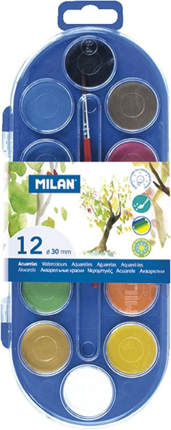 ESTOJO PLASTICO 12 AGUARELAS MILAN CORES SORTIDOS