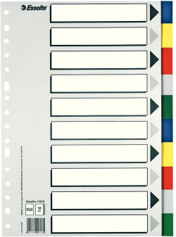 Bolsa separadores folio multitaladro polipropileno con 10 pestañas de colores