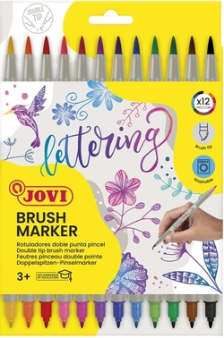 ESTOIG 12 RETOLADORS JOVI DOBLE PUNTA PINCEL COLORS SURT