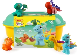 COFRE DE PLASTICINA JURASSIK COM COMPLEMENTOS E RECORTABLES
