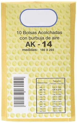PAQ/10 BOLSA KRAFT ACOLCHADA AK-14 AUTOADHESIVA 180X265
