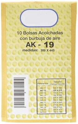 PAQ/10 BOLSA KRAFT ACOLCHADA AK-19 AUTOADHESIVA 300X445