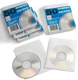 PAQ/50 SOBRES PARA CD/DVD 125X125MM CON VENTANA